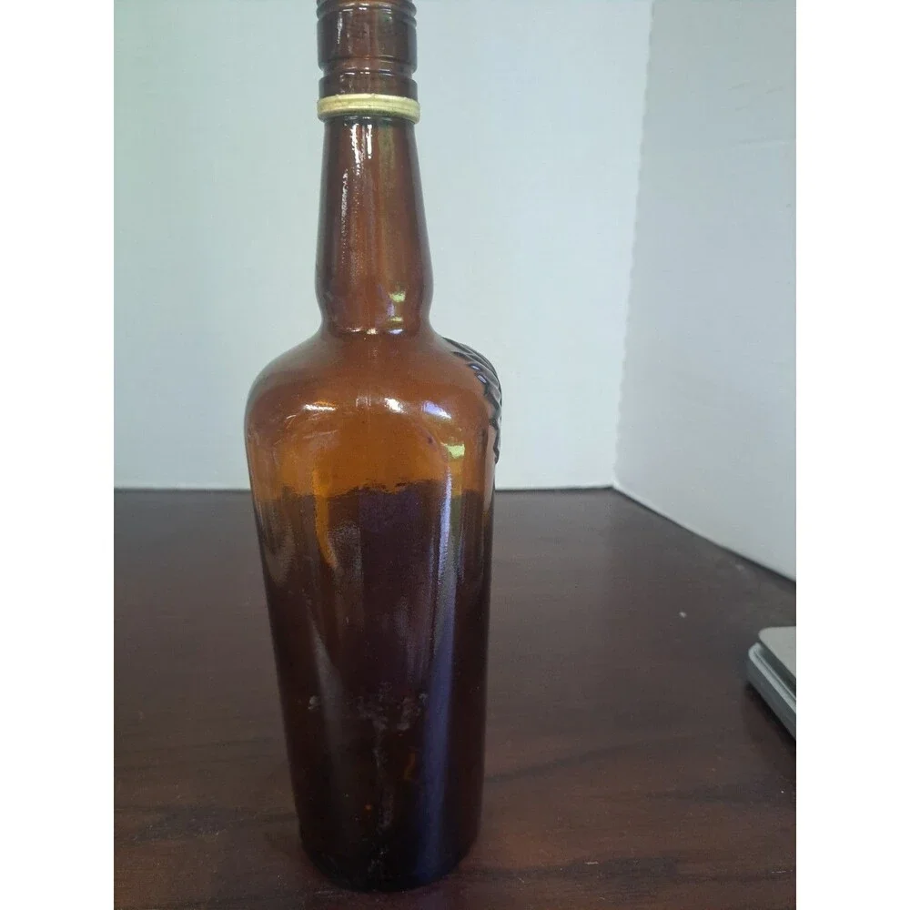 Vintage John Macnaughton Amber Brown Liqour Bottle Molded Palmette On Shoulder